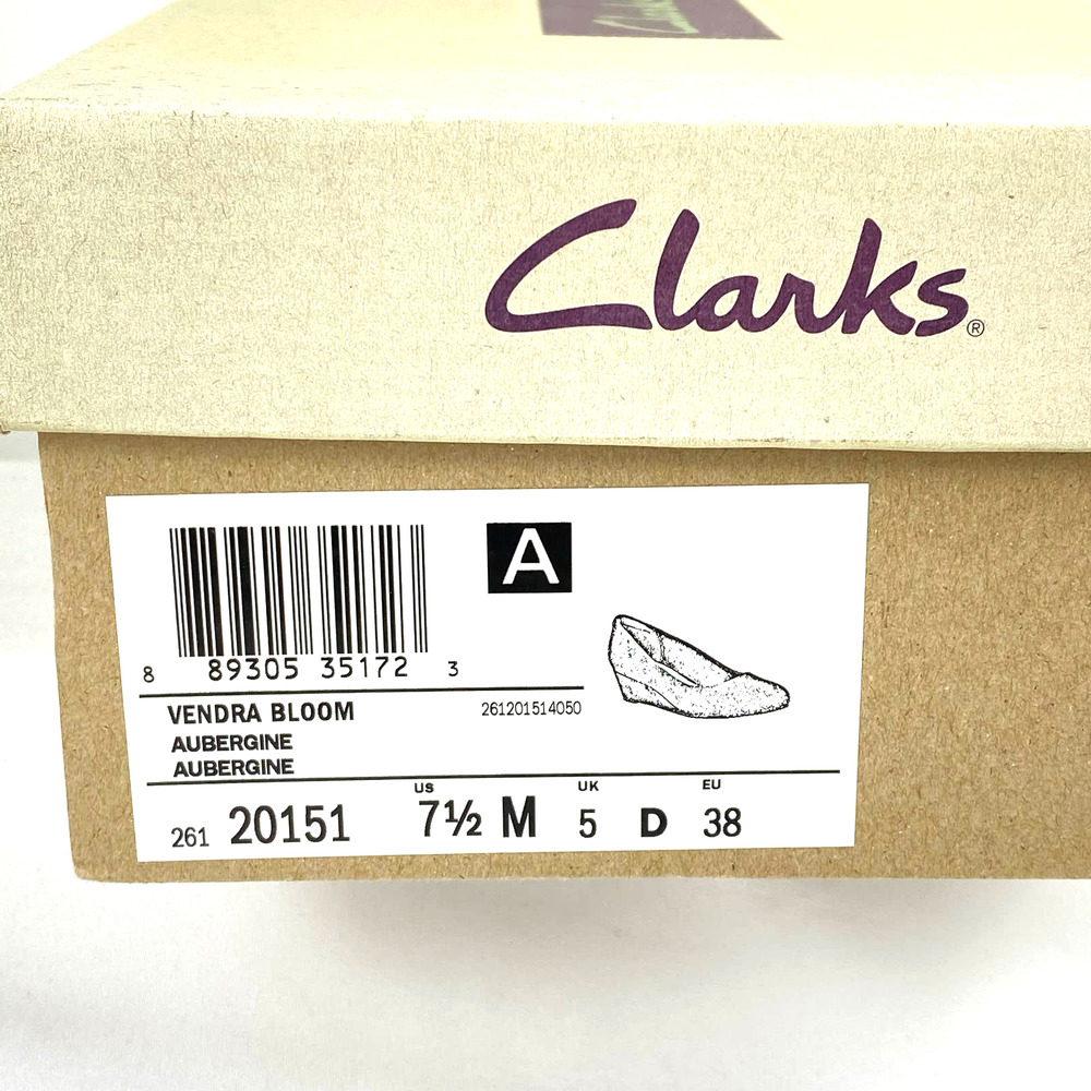 Clarks Vendra Bloom Wedge Heels Sz 7.5 Burgundy Plum Suede Sip-Ons - Picture 9 of 10
